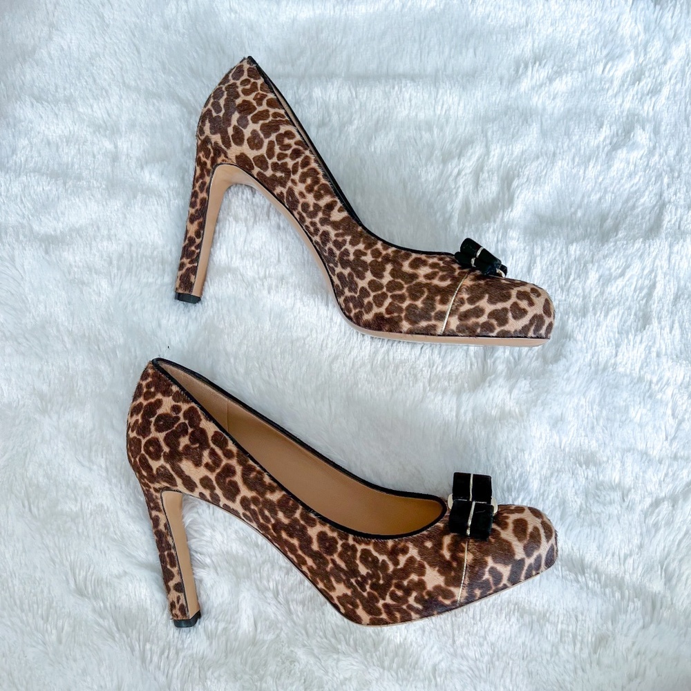 Salvatore Ferragamo | PIMPA High-Heeled Leopard Print Calf Hair Bow Pump Shoe 9B